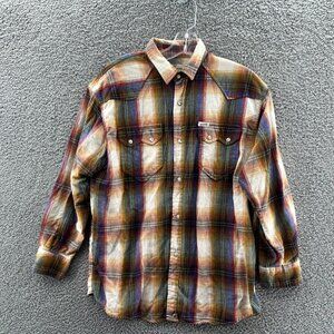 Guess Plaid Button-Down Shirt in Brown, Blue, Cream